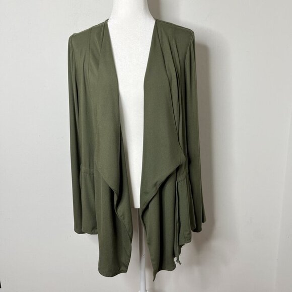 Bleuh Ciel Women's Open Front Cardigan Top M Green Shawl Neck Long Sleeve Wrap - Picture 2 of 9